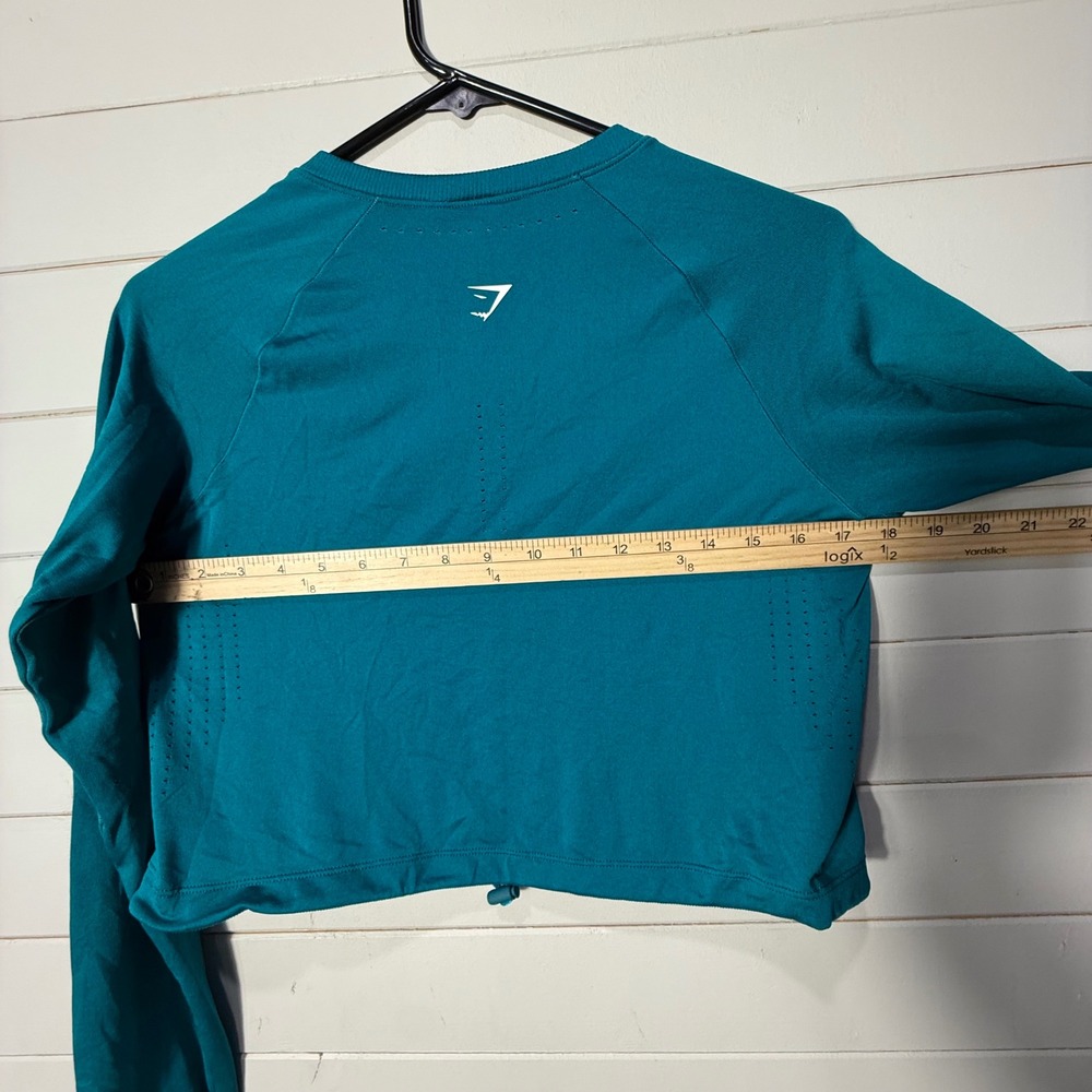 Gymshark Women Teal‎ Green Long Sleeve Cropped Seamless Workout Top Small B3A6H - Picture 6 of 8